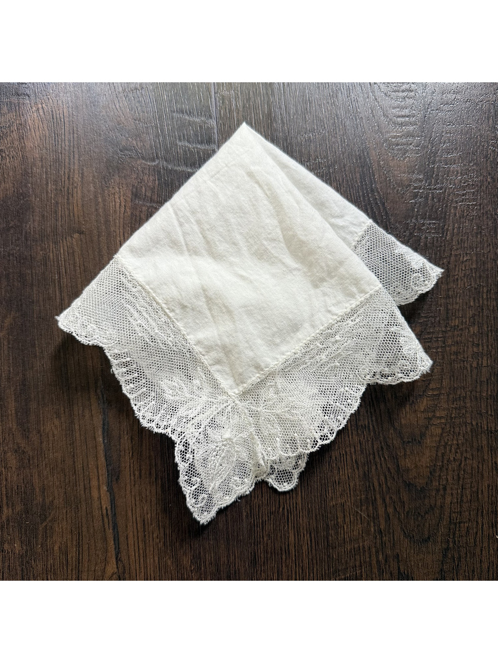 Antique Early 1900s Ivory Linen Floral Lace Handkerchief Wedding Hankie